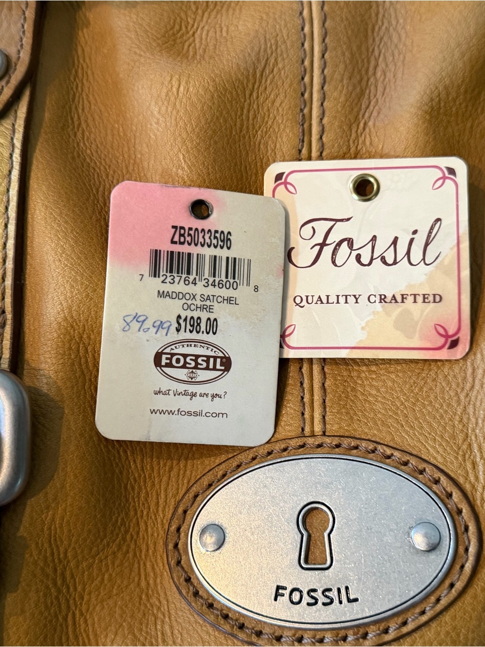 Fossil Yellow Leather Shoulder Satchel with Buckle Accents - Picture 2 of 4